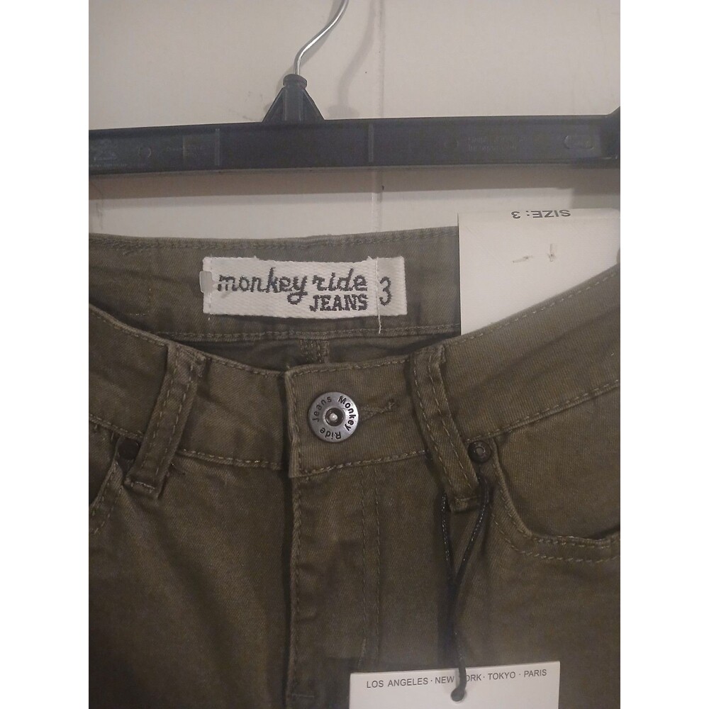 Monkey Ride Jean Junior Olive Green Distress Denim Rose Army  Skinny New Size 3 - Picture 3 of 7